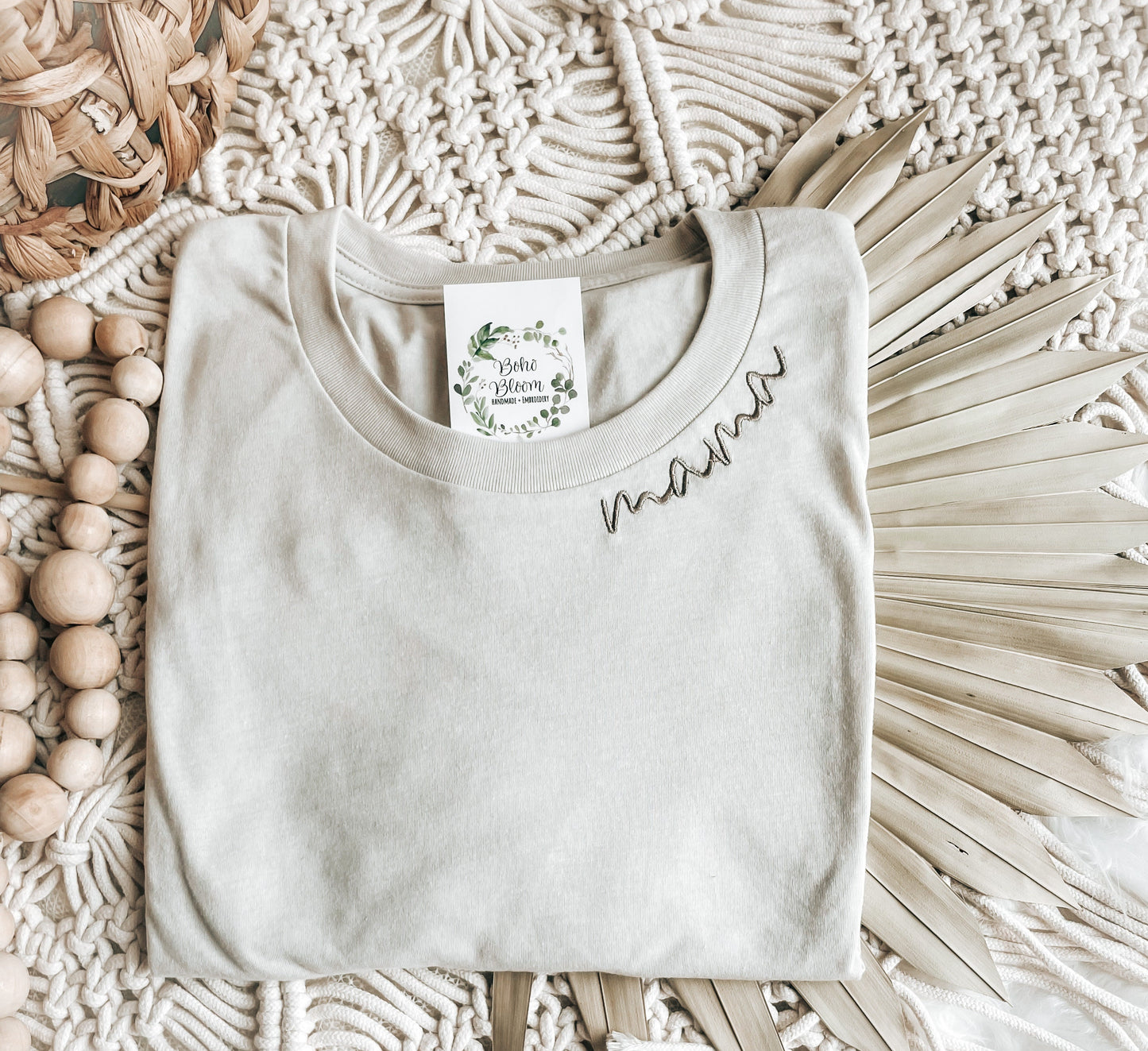 Mama Embroidered T-Shirt | Mama Shirt | Cute Mom Shirt | Mother's Day Gift | Neckline Embroidered Mama Tee | Women's Collar Embroidered Tee