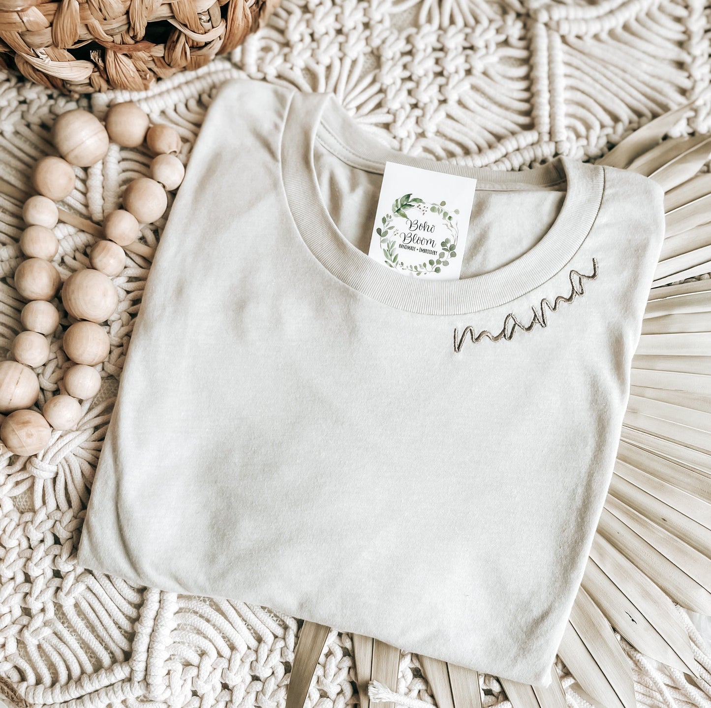 Mama Embroidered T-Shirt | Mama Shirt | Cute Mom Shirt | Mother's Day Gift | Neckline Embroidered Mama Tee | Women's Collar Embroidered Tee