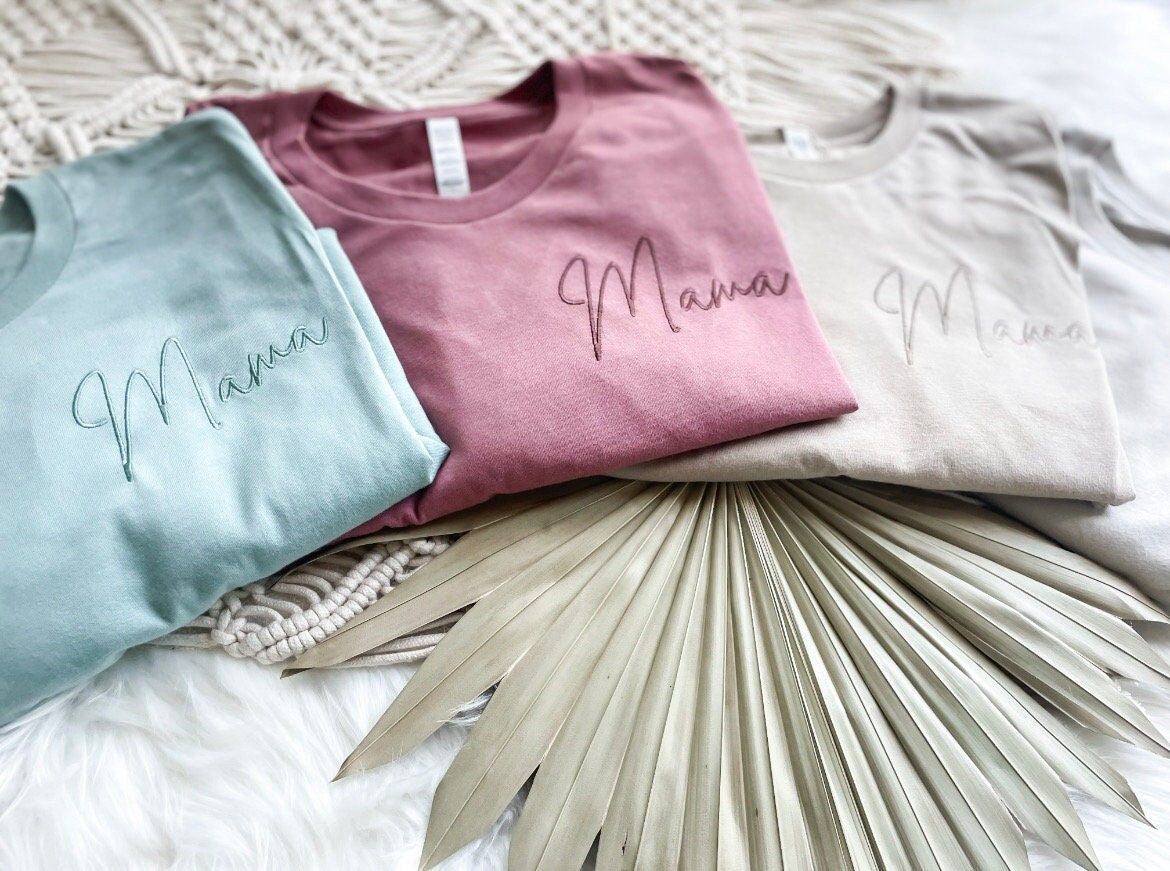 Neutral MAMA T-shirt | Mama Embroidered Tee | | New Mom Gift | Going Home Outfit For Mama | Mama Loungewear