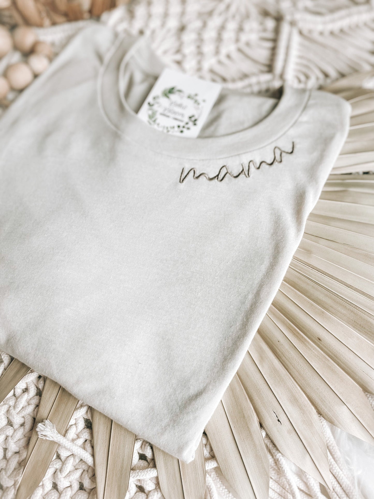 Mama Embroidered T-Shirt | Mama Shirt | Cute Mom Shirt | Mother's Day Gift | Neckline Embroidered Mama Tee | Women's Collar Embroidered Tee