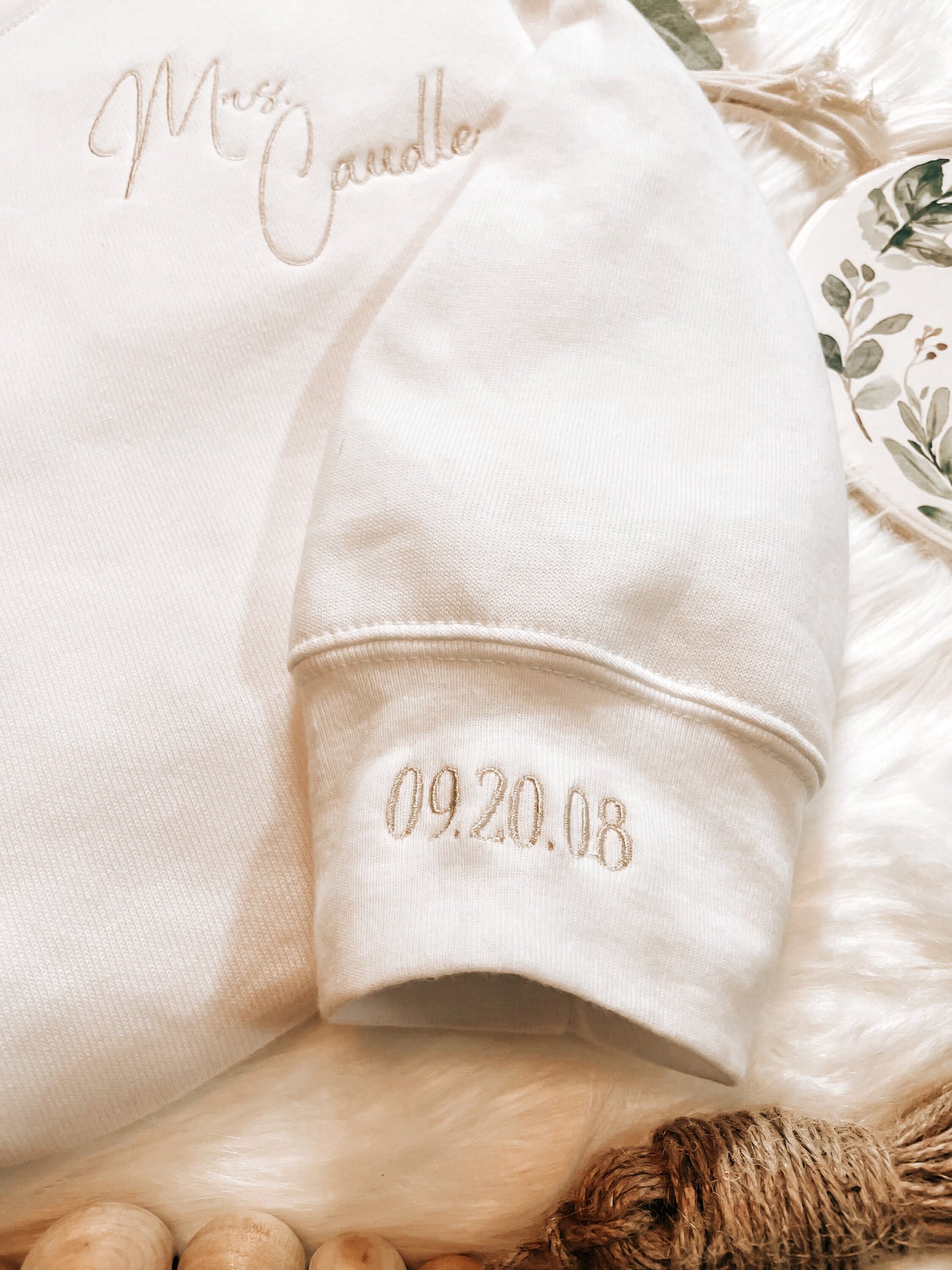 Personalized Mrs. Sweatshirt | Custom Wife Sweatshirt | Lightweight Bridal Sweatshirt| Wedding Date On Sleeve | Embroidered Bridal Sweatshir