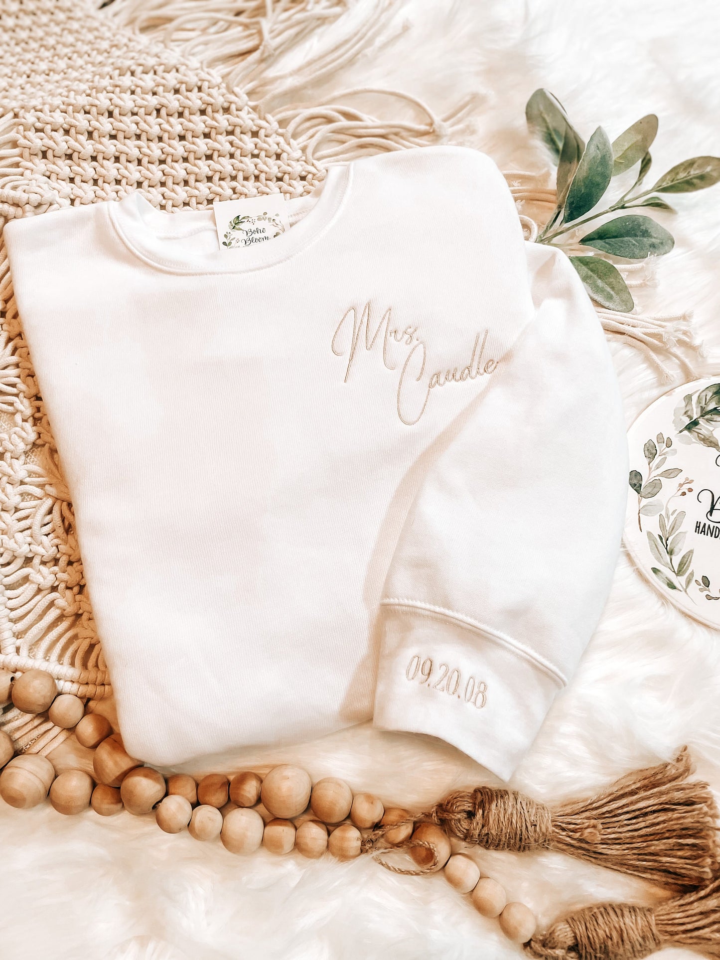 Personalized Mrs. Sweatshirt | Custom Wife Sweatshirt | Lightweight Bridal Sweatshirt| Wedding Date On Sleeve | Embroidered Bridal Sweatshir