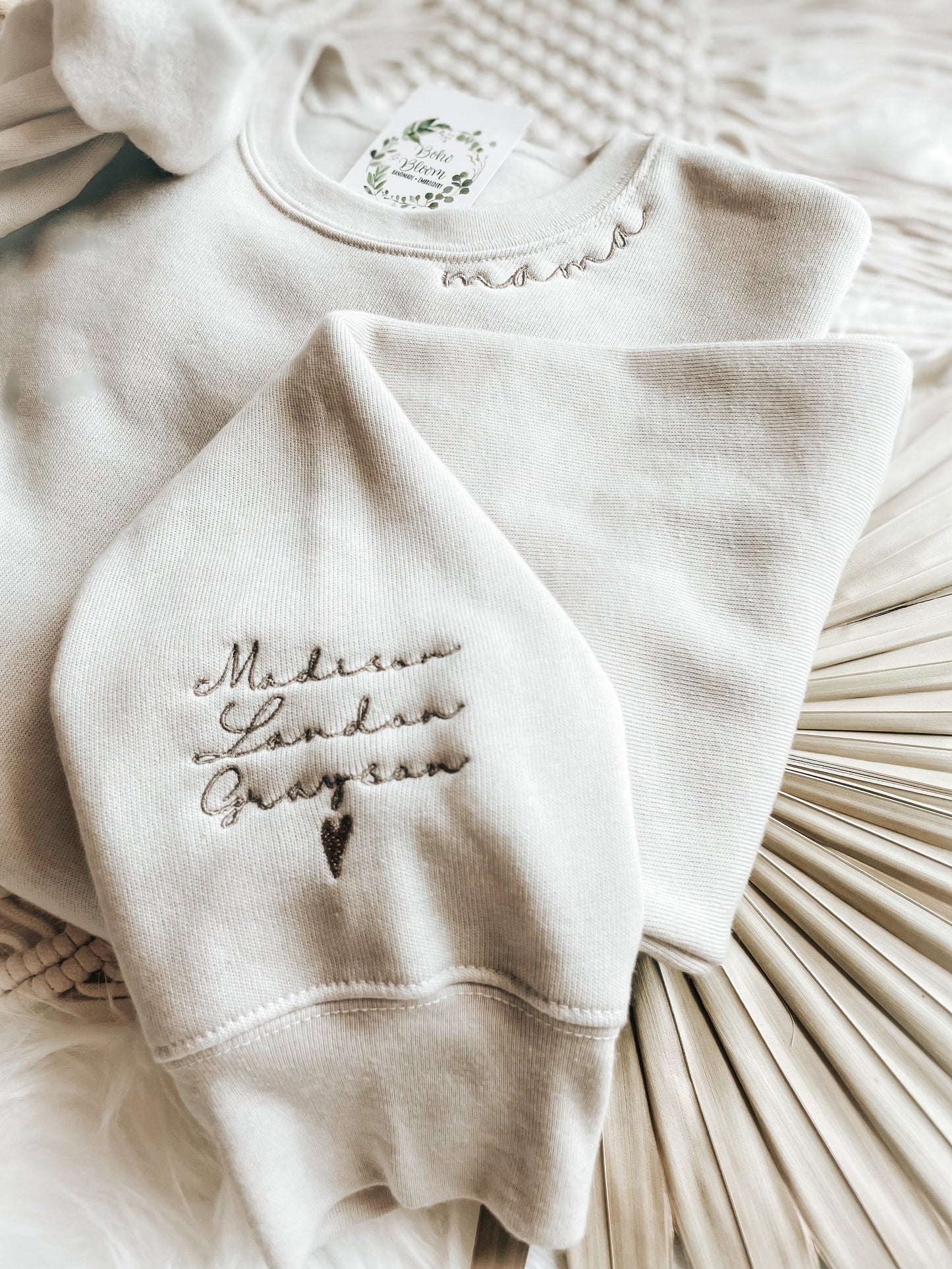 Custom MAMA Sweatshirt With Sleeve Embroidery | Neutral Mama Sweatshirt | Personalized Mama Pullover With Kids Names | New Mother gift |