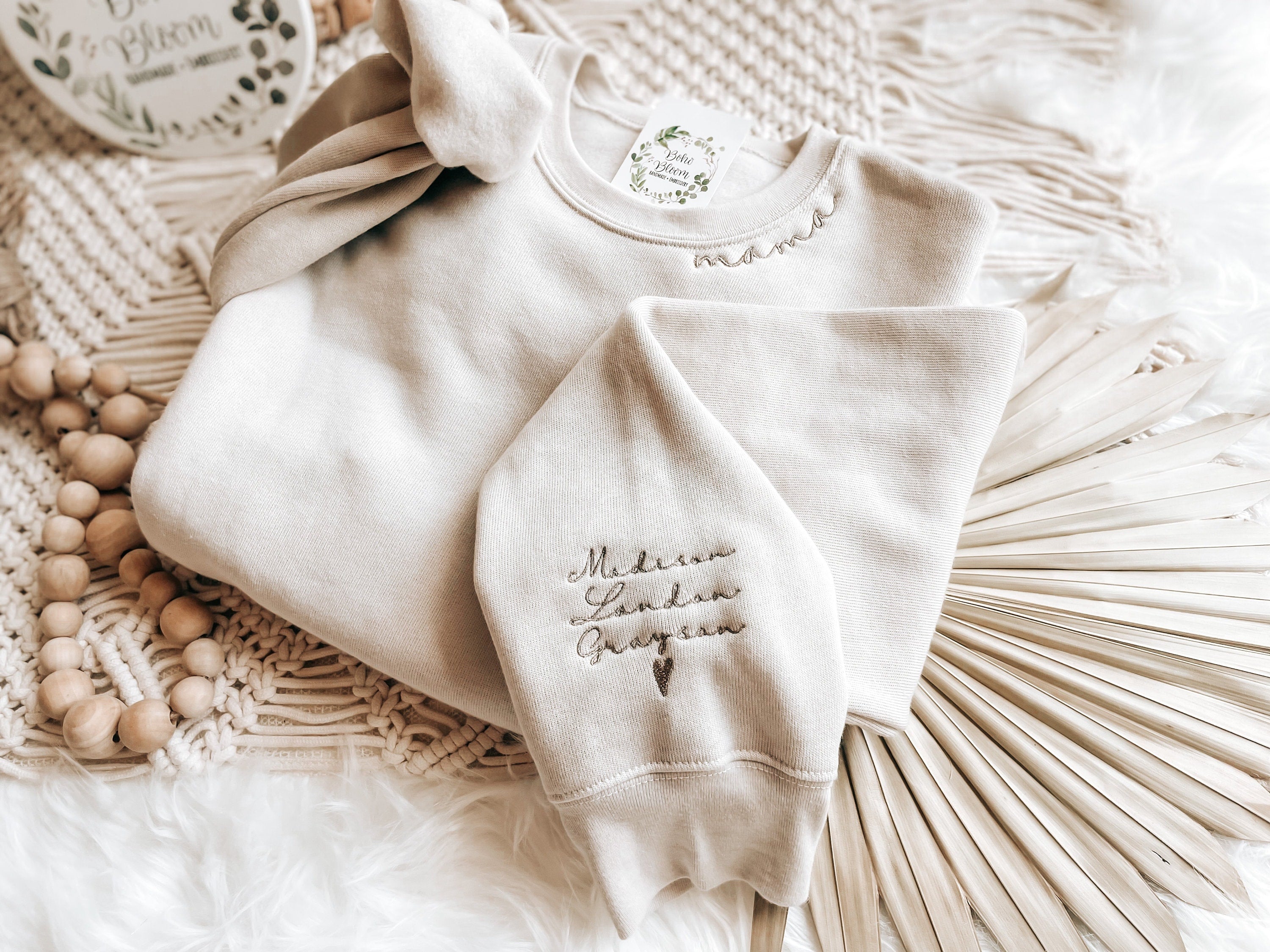 Custom MAMA Sweatshirt With Sleeve Embroidery | Neutral Mama
