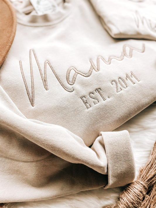 Custom MAMA Est Sweatshirt  | Grandma Sweatshirt | Mama Est | New Mother gift | Trendy Crewneck for Mom