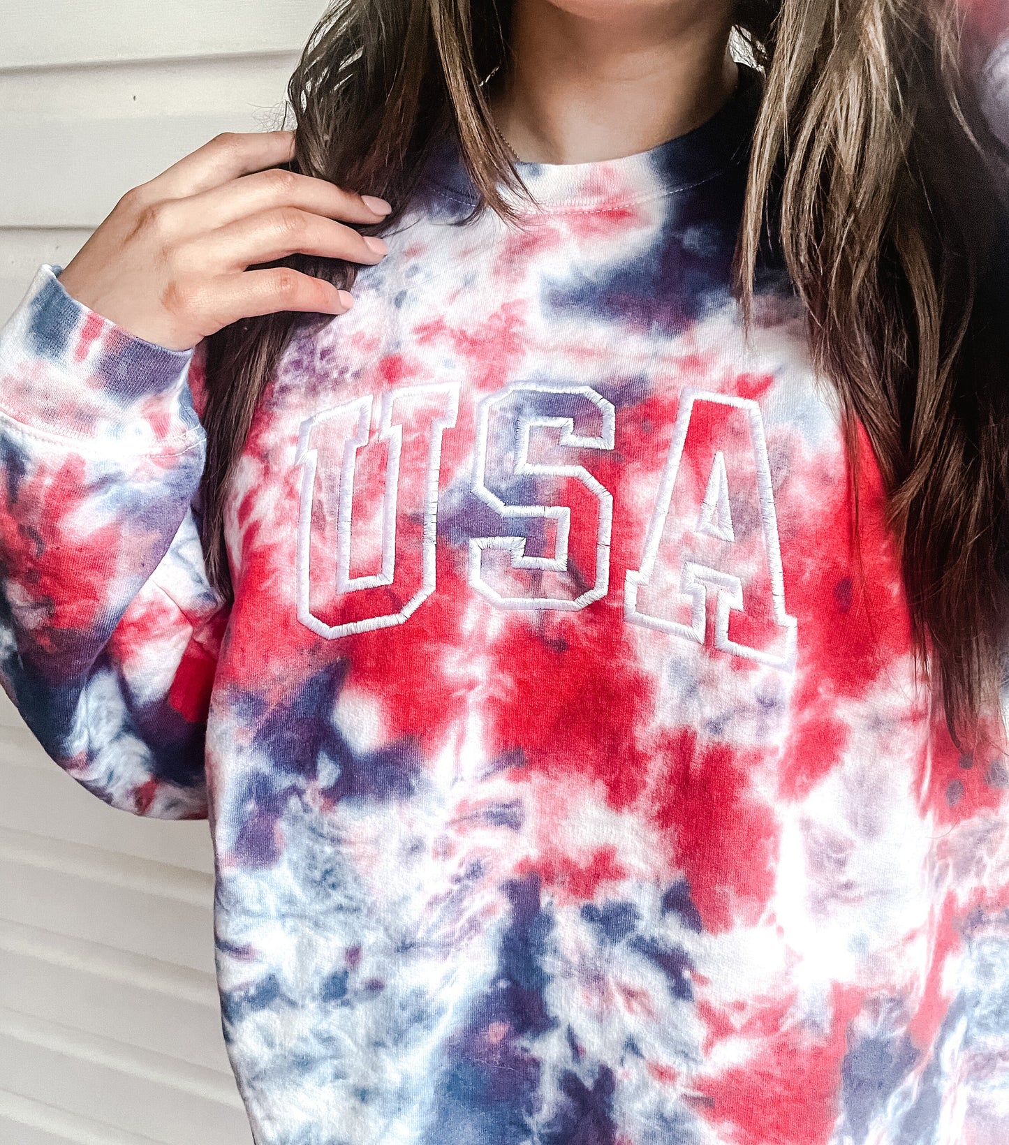 4th of July Sweatshirts and Tees | Embroidered Tie-dye USA shirt | Women's 4th of July | Patriotic Shirt | Red White and Blue Tie-dye