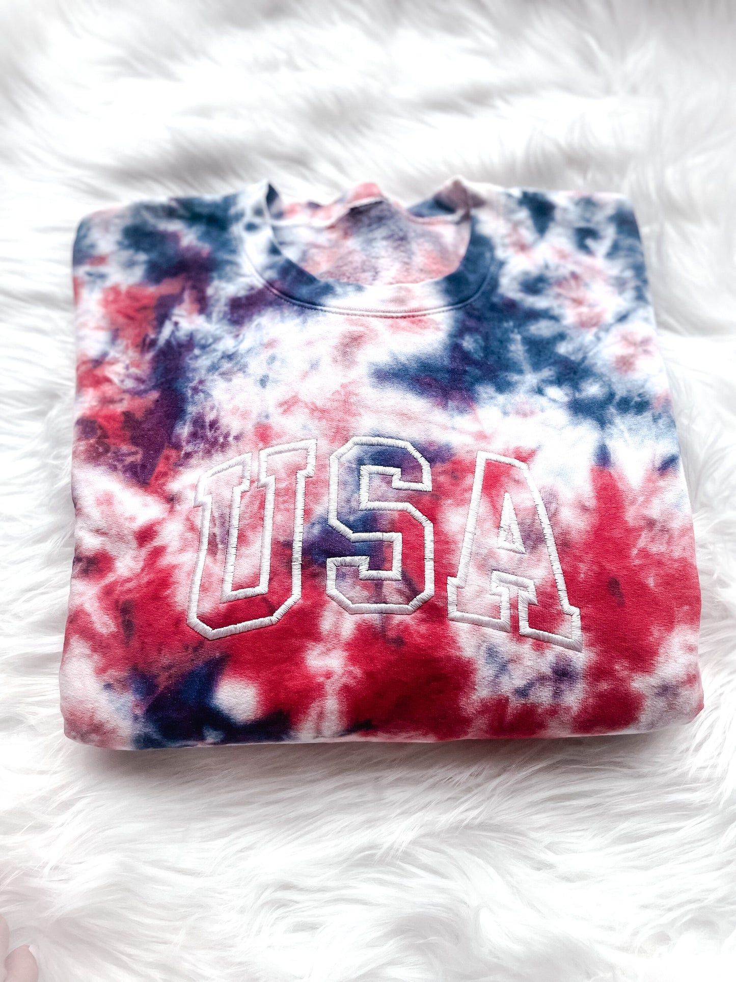 4th of July Sweatshirts and Tees | Embroidered Tie-dye USA shirt | Women's 4th of July | Patriotic Shirt | Red White and Blue Tie-dye