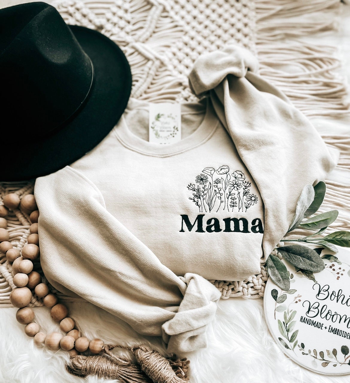 Floral Mama Embroidered Sweatshirt, Boho Mama Sweatshirt, Wildflower Crewneck, Embroidered Flower Shirt, Retro Mama, Gift for Mother's Day