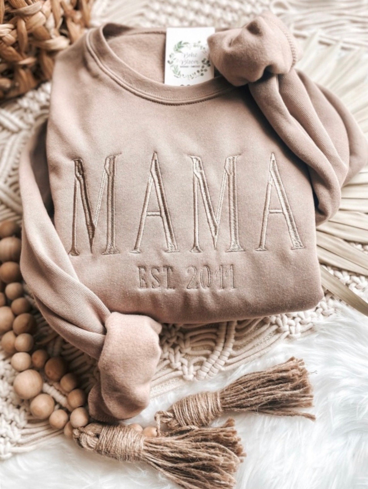 MAMA Est Sweatshirt  | Embroidered Neutral Mama Pullover | New Mama Sweater | Custom Mom Shirt | Trendy Crewneck for Mom | Mother's Day Gift