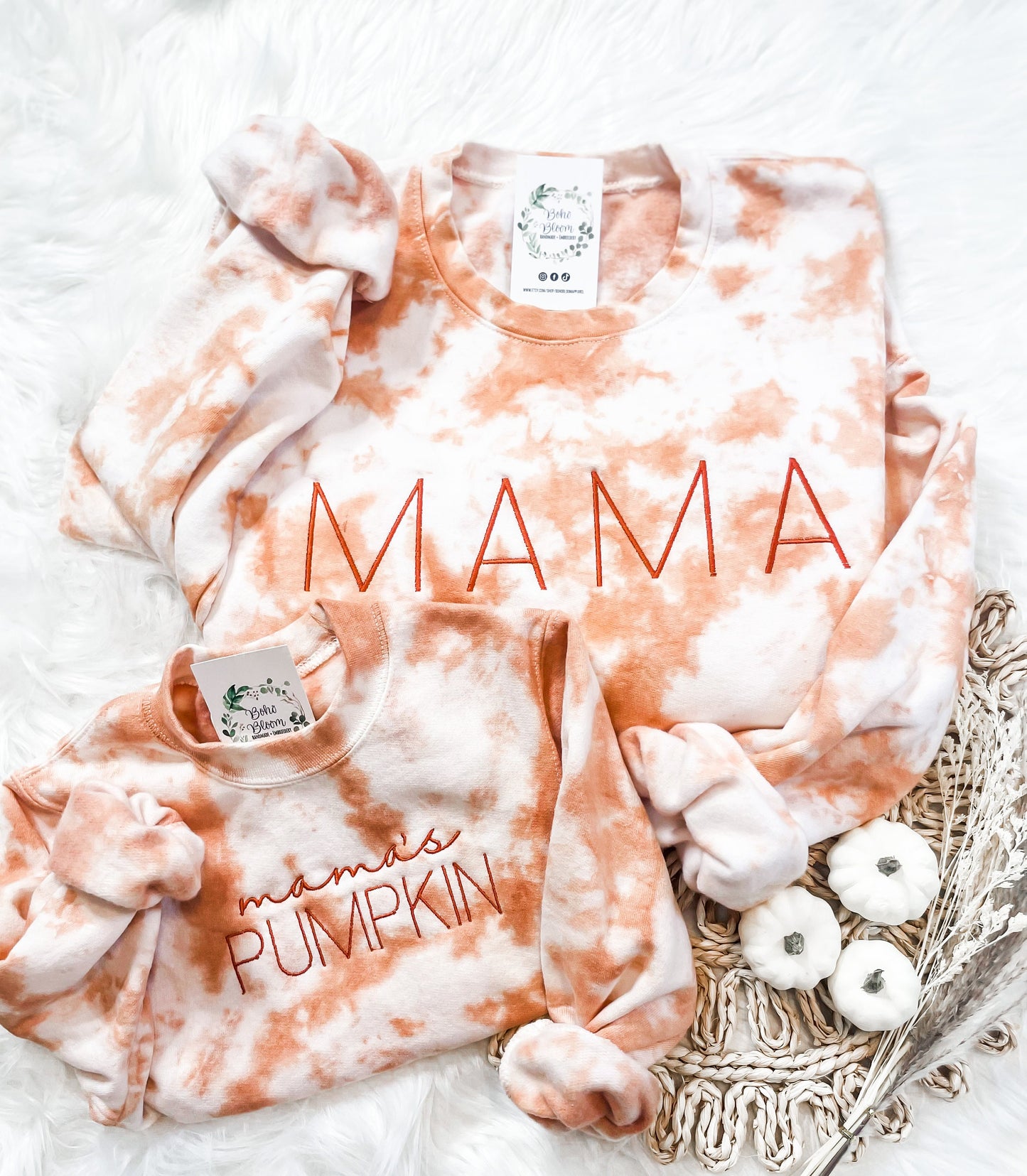 Matching Mama and Mama's Pumpkin Fall Sweatshirts, Embroidered Mommy and Me Sweaters, Mom and Me Outfit, Fall Tie-dye Crewneck, Fall Gifts